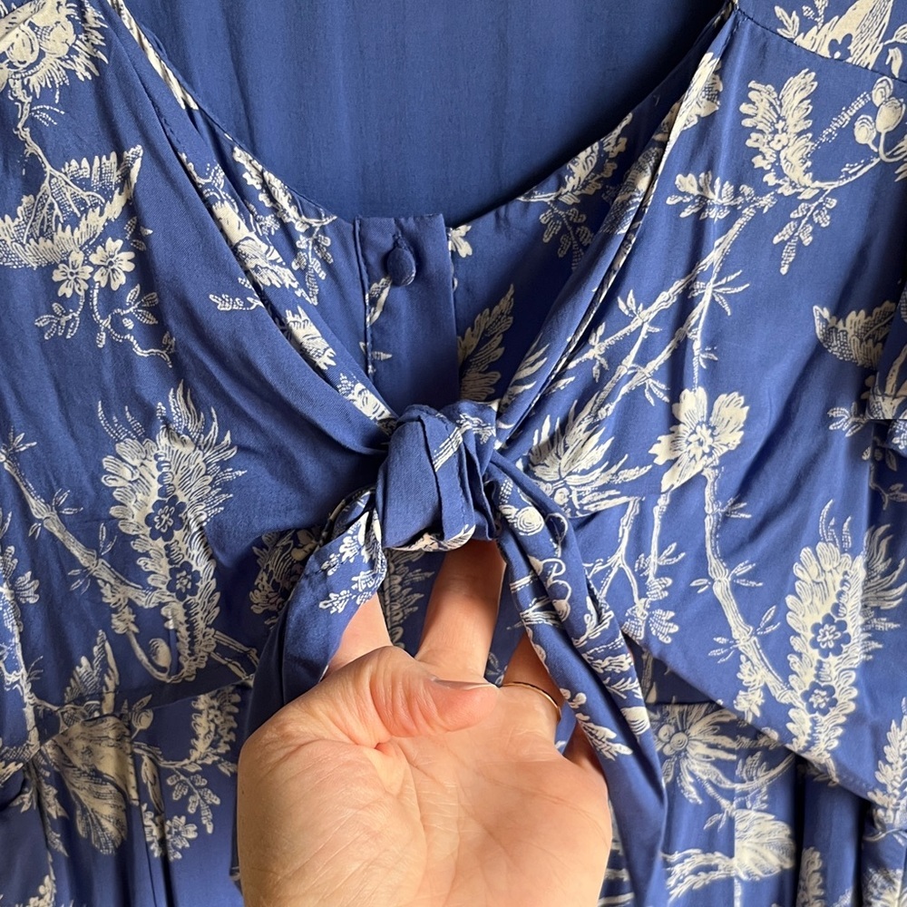 Mauve Blue and White Floral Midi Coastal Beach Resort wear Dress Sz 14 - Picture 6 of 13